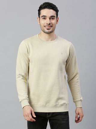 Men's Beige Solid Full Sleeve Sweatshirt