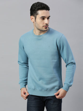 Men's Sky Blue Solid Full Sleeve Sweatshirt