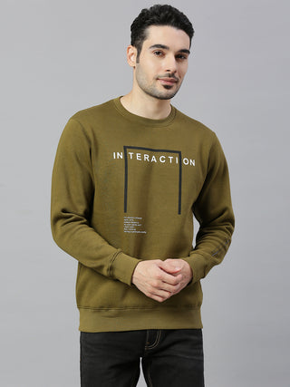 Men's Olive Printed Full Sleeve Sweatshirt