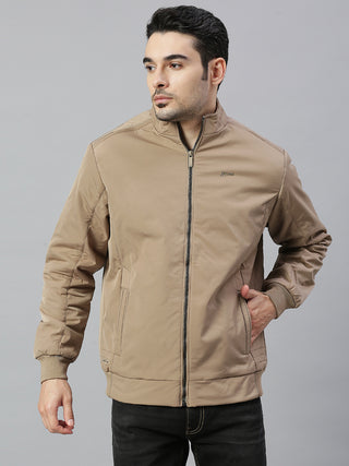 Men's Beige Solid Full Sleeve Jacket
