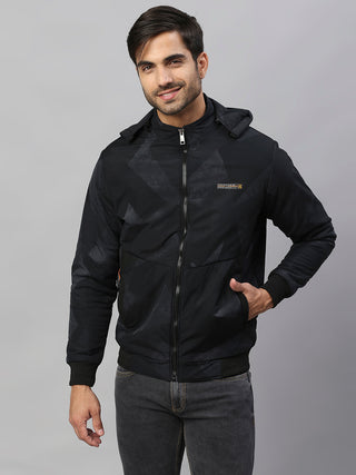 Men's Black Printed Full Sleeve Jacket