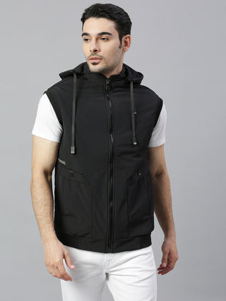 Men's Black Solid Sleeveless Jacket
