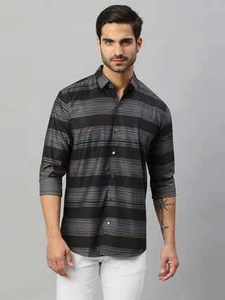 Men's Black Casual Stripes Shirt