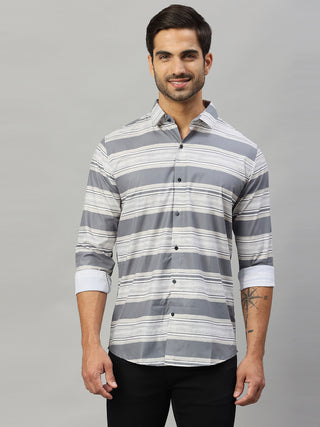 Men's White Casual Stripes Shirt