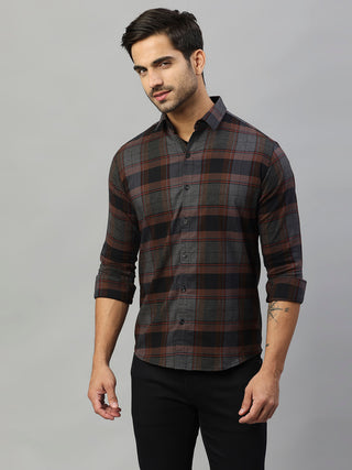 Men's Brown Casual Melange Lyrca Shirt
