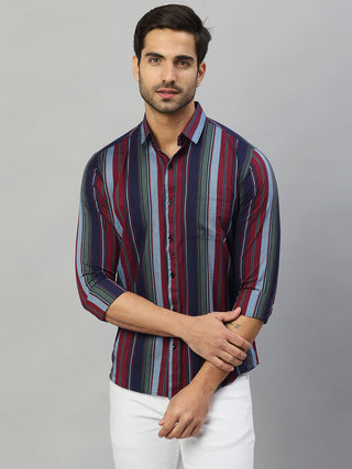 Men's Red Casual Stripes Shirt