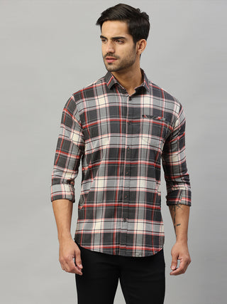 Men's Grey Checks Casual Cotton Lycra Shirt