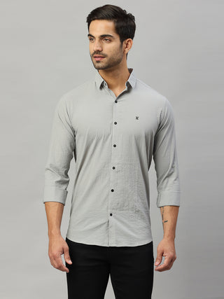 Men's Grey Solid Crushed Cotton Shirt