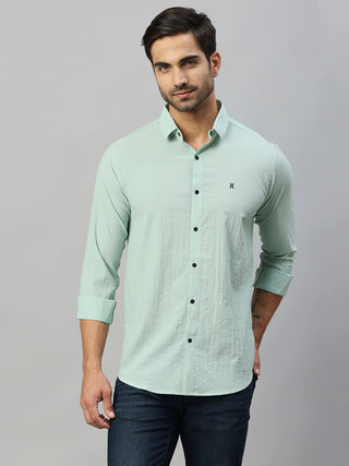 Men's Light Green Solid Crushed Cotton Shirt