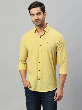 Men's Yellow Solid Crushed Cotton Shirt
