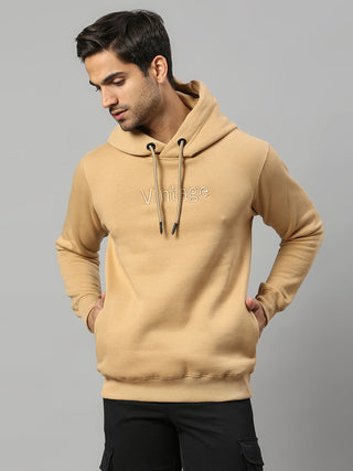 Men's Beige Printed Full Sleeves Hooded Sweatshirt
