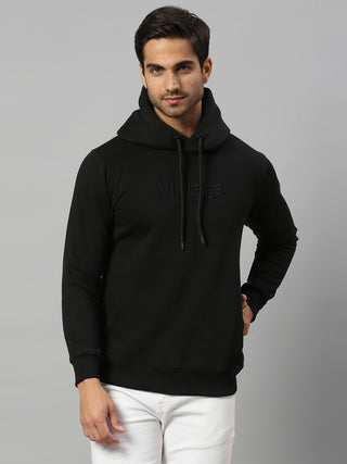 Men's Black Printed Full Sleeves Hooded Sweatshirt