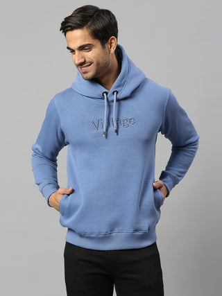 Men's Blue Printed Full Sleeves Hooded Sweatshirt