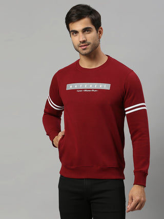Men's Maroon Printed Full Sleeves Sweatshirt