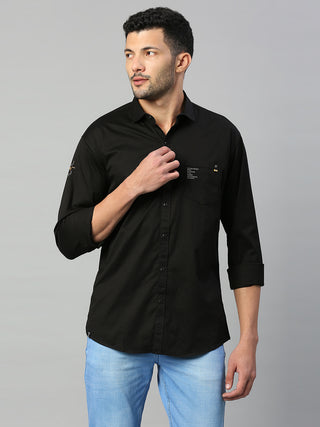 Men's Black Solid Cotton Lycra Shirt