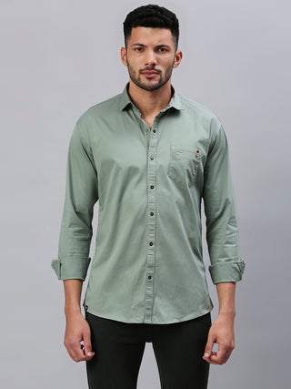Men's Green Solid Cotton Lycra Shirt