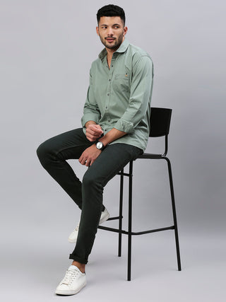 Men's Green Solid Cotton Lycra Shirt