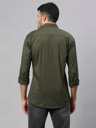 Men's Olive Solid Cotton Lycra Shirt