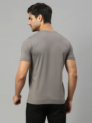 Men's Round Neck Dark Grey Solid Half Sleeve Lycra Tshirt