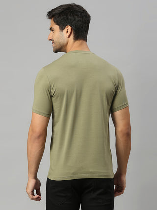 Men's Round Neck Green Solid Half Sleeve Lycra Tshirt