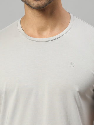 Men's Round Neck Grey Solid Half Sleeve Lycra Tshirt