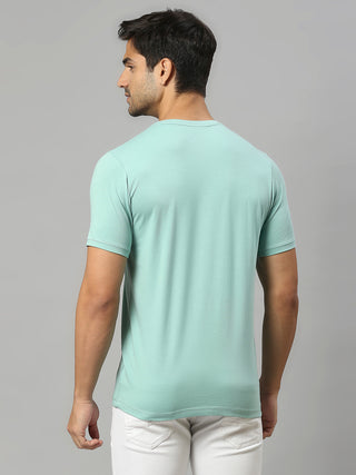 Men's Round Neck Light Green Solid Half Sleeve Lycra Tshirt