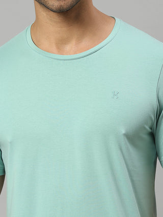 Men's Round Neck Light Green Solid Half Sleeve Lycra Tshirt