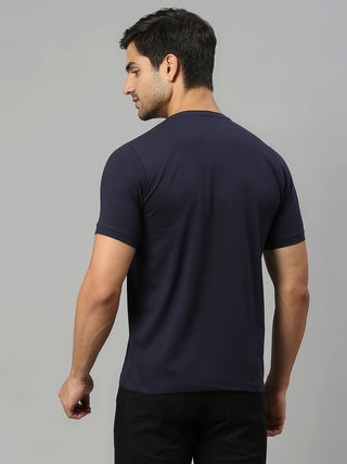 Men's Round Neck Navy Blue Solid Half Sleeve Lycra Tshirt