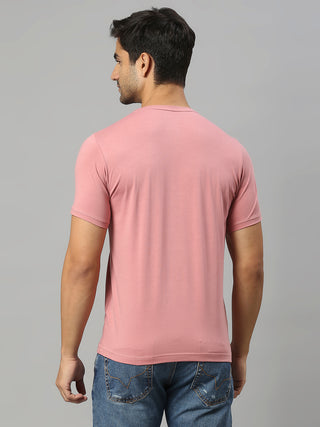 Men's Round Neck Peach Solid Half Sleeve Lycra Tshirt