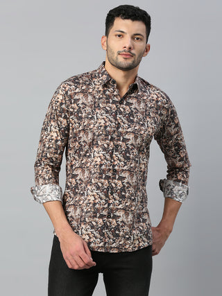 Men's Brown Casual Printed Shirt
