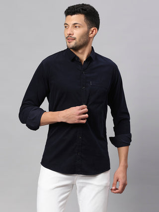 Men's Navy Blue Solid Corduroy Shirt